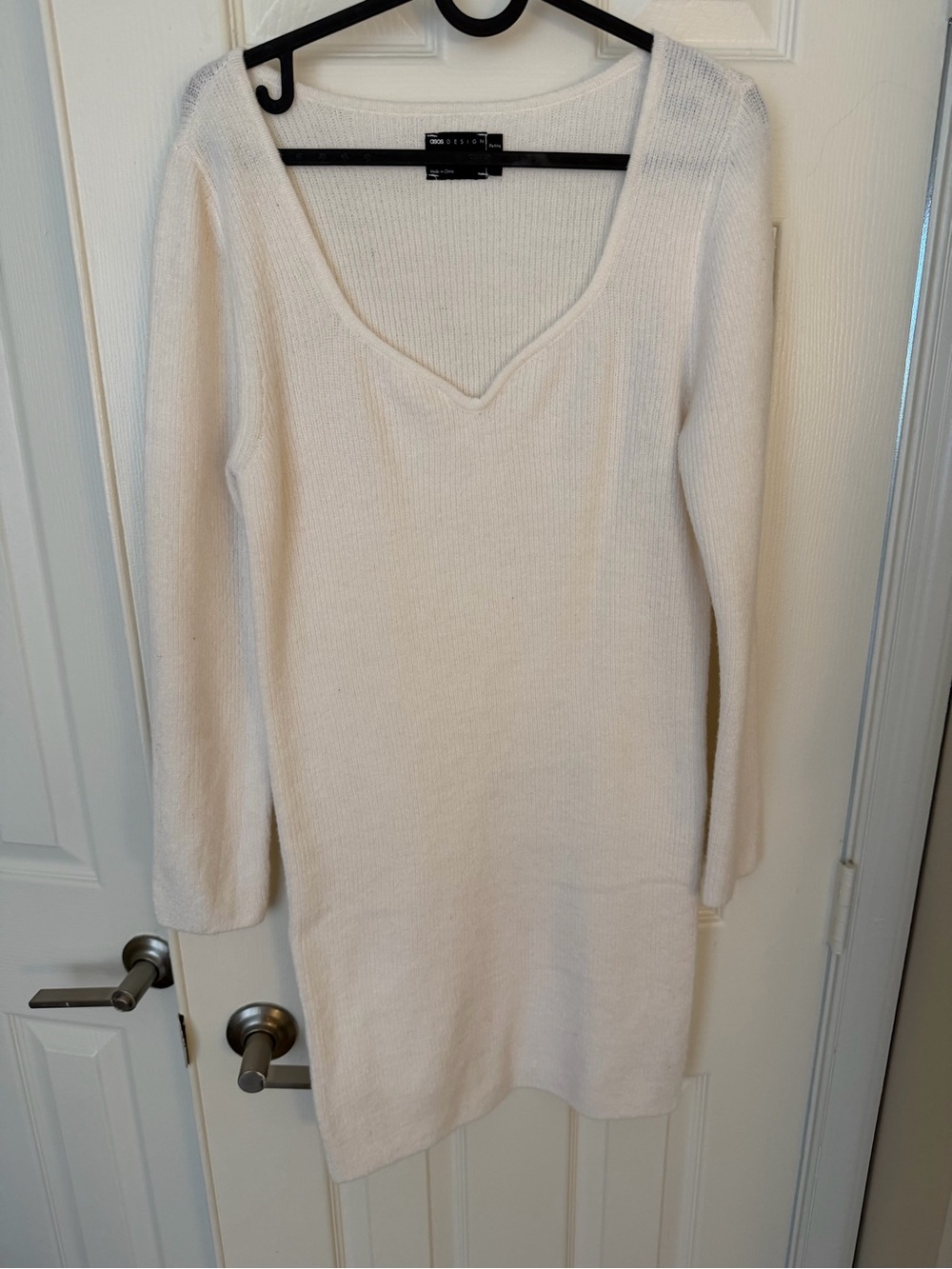 ASOS Cream V-Neck Knit Sweater Dress